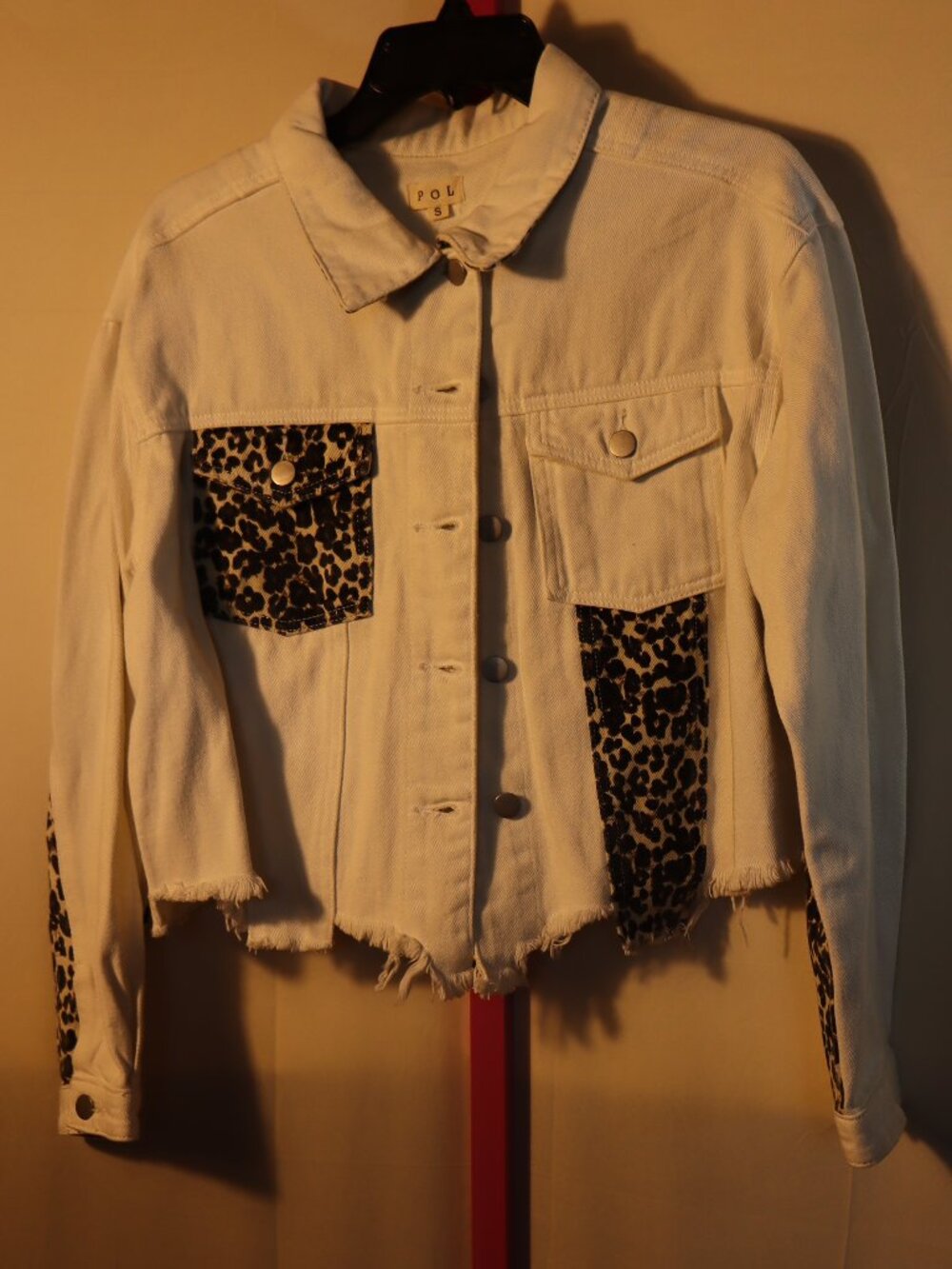POL Distressed White Denim Jacket with Leopard print - New w/out Tags - Medium - Picture 2 of 4